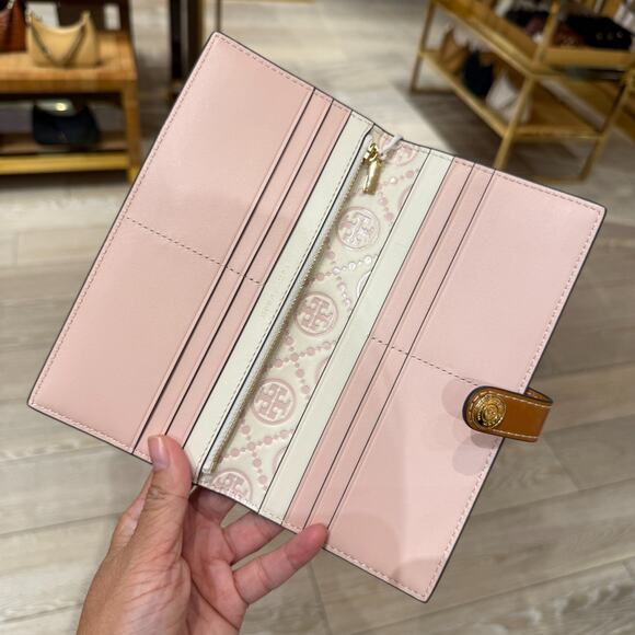 Tory Burch Monogram Zipped Leather Wallet 154972 Pink Dawn - Picture 4 of 6